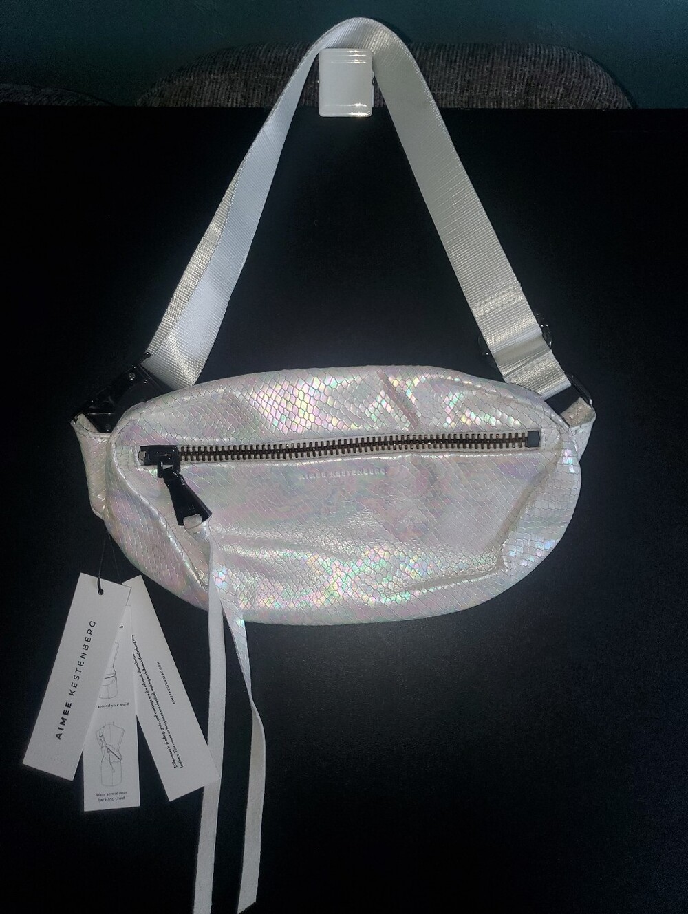 NWT, AIMEE KESTENBERG MILAN BUM BAG IRIDESCENT HOLOGRAM SNAKE COLORWAY